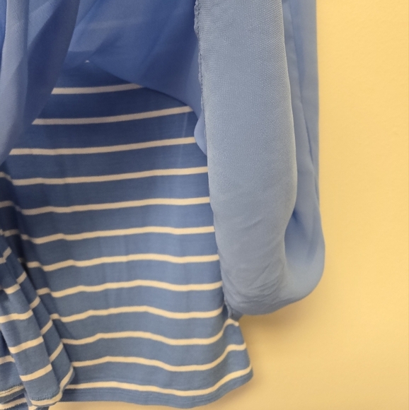 NYDJ Chiffon Overlay Striped Top Shirt Sky Blue L - Picture 5 of 9